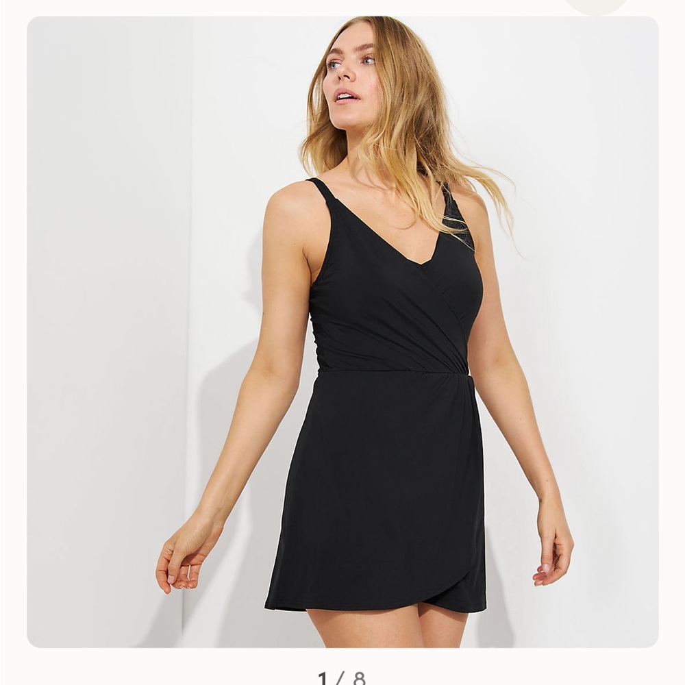 Lands End Women's Chlorine Resistant Tulip Wrap Swim Dress OnePiece Swimsuit NWT